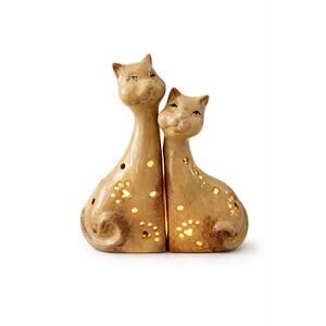 Vintage Ceramic Cat Tea Light Candle Holder Set Pierced Paw Heart 2 Pc